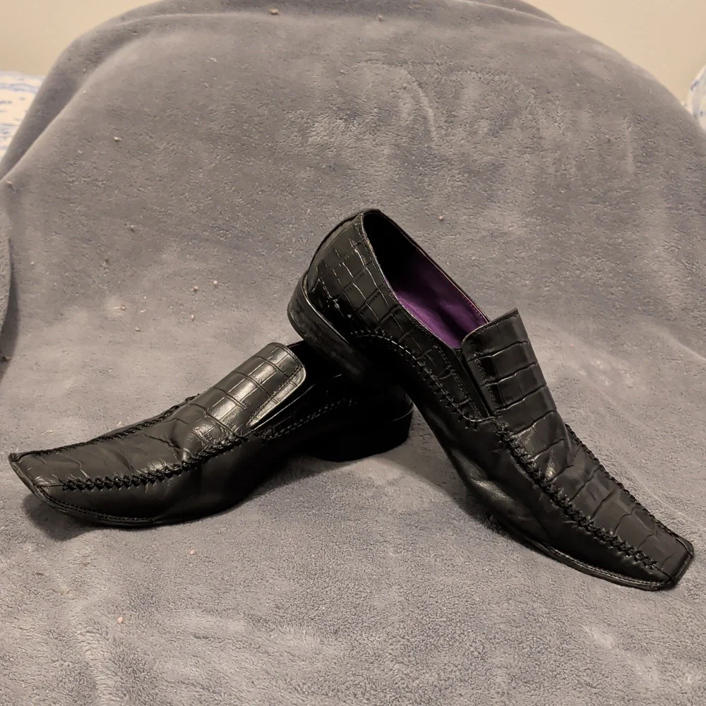 Giorgio Brutinio Black Crocodile Embossed Loafers Size 9.5
